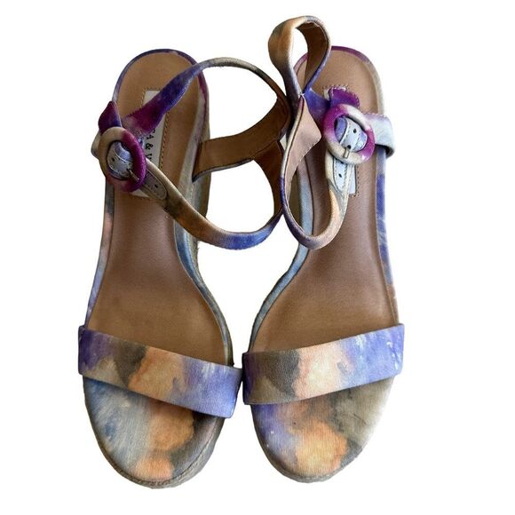 Chelsea & Violet Henna‎  Pastel Multi Color 7 Tie Dye Espadrille Wicker Wedge - Picture 4 of 13